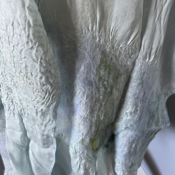 Christa Louise Handmade Silk Wool Greenland Romantic Icy green Scarf Wrap 75"L - Picture 5 of 5